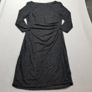 Chaps L Dress Gray 3/4 Sleeve Stretch Ruched Lined Career Office Classic Preppy